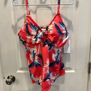 Swimsuits For All NWT ⭐️ Tankini Top Coral and Blue with Plunging Neckline